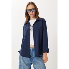 Happiness İstanbul Basic Dokuma Gömlek LUB0299 Lacivert