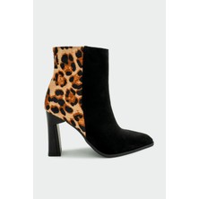 Laminta Sage Leopar Desenli Fermuarlı Kadın Bot