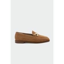 Laminta Aloha Taba Süet Gold Detaylı Loafer