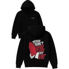Vsrn Please Dont El Tasarım Baskılı Oversize Siyah Kapüşonlu Sweatshirt