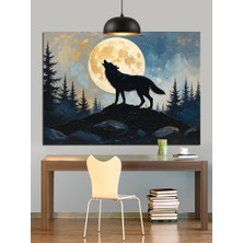 Artmeg Dolunayda Uluyan Kurt Manzarası Dekoratif Kanvas - Mdf Ahşap Tablo