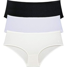 MELENERS 3 Adet Kadın Yüksek Bel Bato Külot Siyah Beyaz Krem