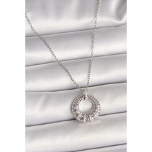 Mena Rise 316L Çelik Gümüş Renk Zincir Zirkon Taş Işlemeli Daire Model Kadın Kolye - Lisinya