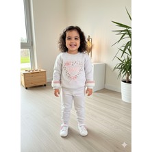 Şimo Butik Bayramlık Kız Çocuk Peluş Detaylı Kabartmalı Kalın Takım Cepli %100 Pamuk Kalpli