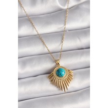 Mena Rise 316L Çelik Gold Renk Zincir Mavi Boncuk Güneş Model Kadın Kolye - Lisinya