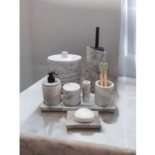 Trust Stone Mermer Desenli Tam Beton Banyo Seti Tuvalet Wc Sıvı Sabunluk Diş Fırçalığı Aksesuar Takım