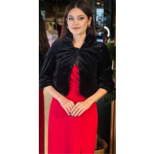 Abiyeniall Siyah Uzun Kollu Tay Tüyü  Bolero 7668-01