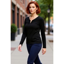 PayBuy Kadın V Yaka Uzun Kol Sandy Dokuma Polyester Bluz Ilkbahar ve Sonbahar Günlük Gündüz Gece Kullanımı