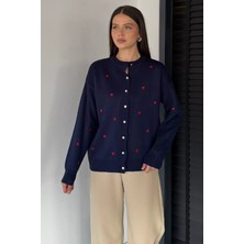 Gülseli Kadın Kalp Nakışlı Triko Hırka (S-M-L Uyumludur) P-00018885