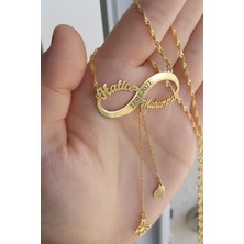 Özgür Takı 925 Ayar Gümüş 24 Ayar Altın Kaplama Kalp ve Kelebek Figürlü Sonsuzluk Kolye