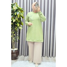 Elmas Tesettür Kadın Giyim Büyük Beden Modal Çiçek Aplik Tunik