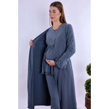 Effortt Indigo Sabahlıklı Hamile Lohusa Pijama Takımı