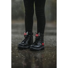 Minibonito Ortopedik Bağcıklı Fermuarlı Kız Çocuk Bot Ayakkabı Siyah Kız Çocuk Bot