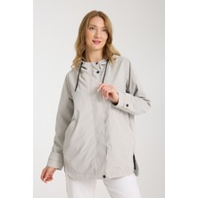 Wise Kadın Kapüşonlu Trençkot 001-Taş Renk %99 Polyester Malzeme ile Rahat Kesim