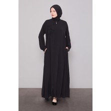 Levidor 520561 Geniş Kesim Sıfır Yaka Sağ Kısmı Nakış Işlemeli Ferace #05-25#