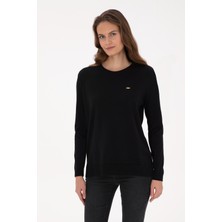 U.S. Polo Assn. Kadın Siyah Bisiklet Yaka Basic Kazak 50313579-VR046