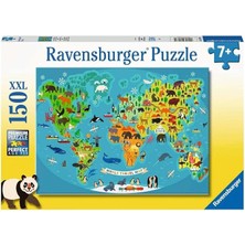 132874 150 Parçalı Puzzle Hayvanlı Harita, Renkli