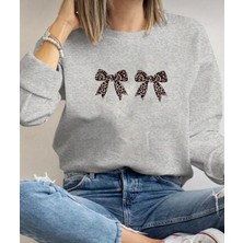Punix Punıx Büyük Beden Özel Üretim Çift Kurdele Baskılı Yuvarlak Yaka Oversize Kadın Şık Sweatshırt