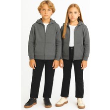 Ahengim Kız - Erkek Çocuk Basic Fermuarlı Kalın 3 Iplik Kışlık Okul Sweat AK1815