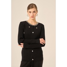 Ftz Women Inci ve Beyoğlu Detaylı Hırka  Siyah 25090