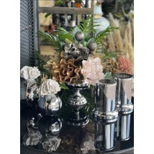 TASARIMHMODA Gümüş Renkli Yapay Çiçekli 5 Parça Set Zarif Tasarım ile Modern Dekorasyon