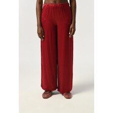 Orfeonegro Kadın Beli Lastikli Bol Paça Düz Renk Viskon Kumaş Pantolon