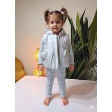 Şimo Butik Bayramlık Kız Bebek Vikvik Oyuncaklı Üçlü Takım (Omuzdan Çıtçıtlısweatshirt+ Vikvikli Yelek+Pantolon)