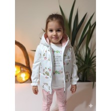 Şimo Butik Bayramlık Kız Bebek Çiçekli Üçlü Takım (Omuzdan Çıtçıtlısweatshirt+ Kapşonluyelek+Pantolon)