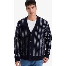 DeFacto Relax Fit V Yaka Çizgili Düğmeli Triko Hırka F7279AX25WN