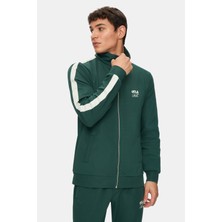 Ucla Halston Koyu Yeşil Fermuarlı ve Cepli Baskılı Standard Fit Erkek Sweatshirt