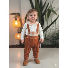 Şimo Butik Ekose Bebe Yaka Kareli Askılı Salopet Takım Fitilli Kadife Tulumlu