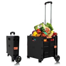 Katlanabilir Portatif Pazar ve Market Alışveriş Arabası (Siyah)