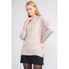 Çetinkaya Miya Mira Modest 8626 Kadın Dik Yaka Akrilik Yırtmaçlı Triko Kazak Vizonmelanj