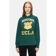 Ucla EARTHA Koyu Yeşil Kapüşonlu Pamuklu Baskılı Loose Fit Kadın Sweatshirt