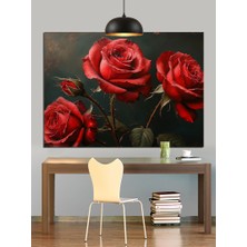 Artmeg Kırmızı Kadife Güller Karanlık Dekoratif Kanvas - Mdf Ahşap Tablo