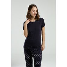 Alissa Kadın Bisiklet Yaka Kısa Kol T-Shirt Likralı Alt Pijama Takımı W4.A3.K3.R5K