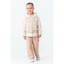 Kinderos Örme Çiçek Detaylı Kız Çocuk 3\'lü Takım - 26K 4479