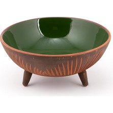 Sunum Kasesi, Seramik Ayaklı Sunum Kasesi, Servis Kasesi, Servis Tabağı, Kase, Tabak (Koyu Yeşil, 20 Cm)