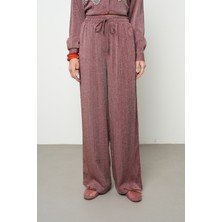 Orfeonegro Kadın Bordo Renk Kırçıllı Bol Paça Rahat Kalıp Pantolon