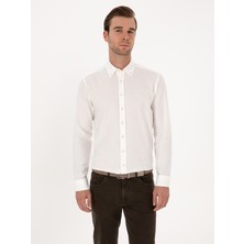 Cacharel Erkek Beyaz Slim Fit %100 Pamuk Yakası Düğmeli Flanel Gömlek 50313122-VR013