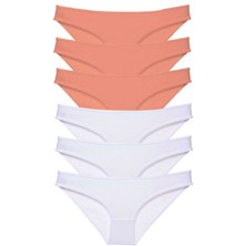 MELENERS 6 Adet Eko Set Likralı Kadın Slip Külot Pudra Beyaz