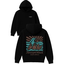 Vsrn Jbaysurfhouse Tasarım Baskılı Oversize Siyah Kapüşonlu Sweatshirt