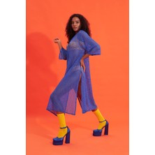 STANDART Likralı, Dantelli Elbise Pareo Saks Mavisi