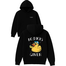 Vsrn No Ducks Gıven Tasarım Baskılı Oversize Siyah Kapüşonlu Sweatshirt