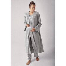 Artış Collection Kadın Uzun Kollu Esnek Pamuklu Hamile Sabahlık Pijama TAKIMI13300 Tüm Sezon Gri Renk Rahat Fit