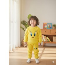 Şimo Butik Kız Çocuk Peluş Alt Üst Takım Tweety Canlı Sarı Yumuşacık