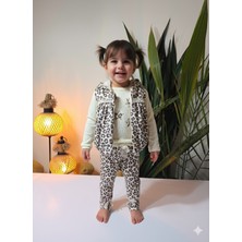 Şimo Butik Bayramlık Kız Bebek Leoparlı Kadife Üçlü Takım ( Çıtçıtlısweatshirt+Kadifeyelek+Pantolon)