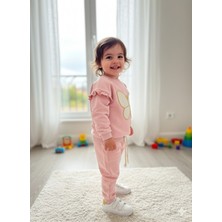 Şimo Butik Bayramlık Kız Çocuk Alt Üst Takım Kolu Fırfırlı El Nakışı Kabartma Çiçek %100 Pamuk