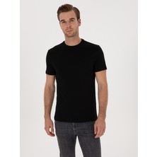 Cacharel Erkek Siyah Slim Fit %100 Pamuk Bisiklet Yaka Basic T-Shirt 50324401-VR046