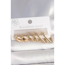 Claris 316L Çelik Gold Renk Üçgen Halka Model Kadın Küpe Seti